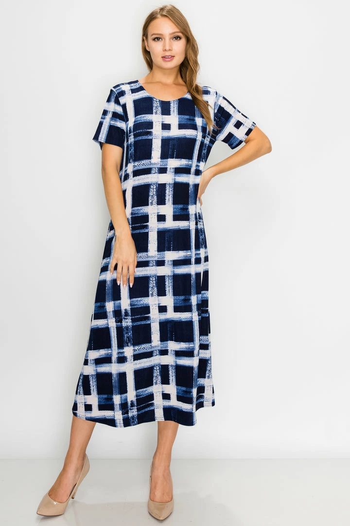 Jostar Women's Stretchy Long Dress Short Sleeve Print-702BN-SRP1-W216 Long Length