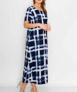 Jostar Women's Stretchy Long Dress Short Sleeve Print-702BN-SRP1-W216 Long Length