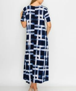 Jostar Women's Stretchy Long Dress Short Sleeve Print-702BN-SRP1-W216 Long Length