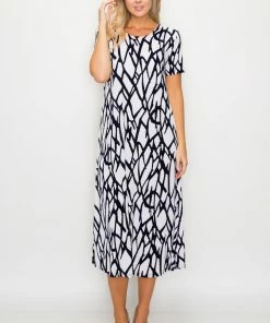 Long Length Jostar Women's Stretchy Long Dress Short Sleeve Print-702BN-SRP1-W225