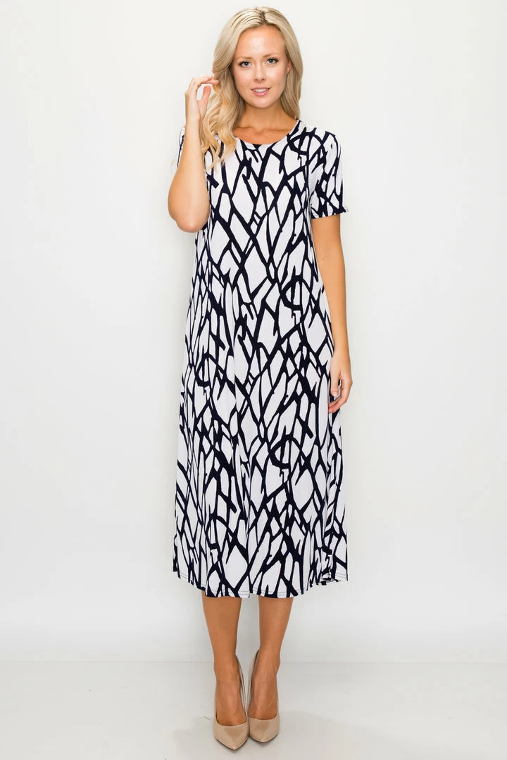 Long Length Jostar Women's Stretchy Long Dress Short Sleeve Print-702BN-SRP1-W225