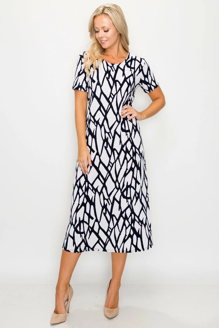 Long Length Jostar Women's Stretchy Long Dress Short Sleeve Print-702BN-SRP1-W225