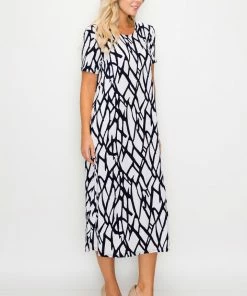 Long Length Jostar Women's Stretchy Long Dress Short Sleeve Print-702BN-SRP1-W225