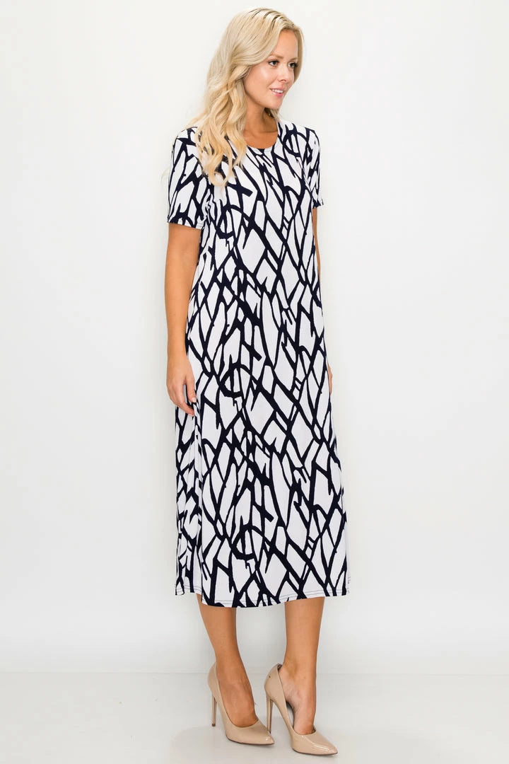 Long Length Jostar Women's Stretchy Long Dress Short Sleeve Print-702BN-SRP1-W225
