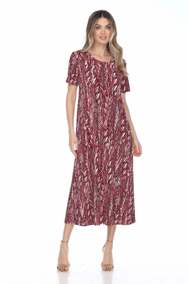 Jostar Women's Stretchy Long Dress Short Sleeve Print-702BN-SRP1-W247 Long Length