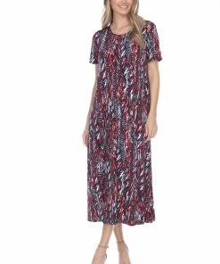 Jostar Women's Stretchy Long Dress Short Sleeve Print-702BN-SRP1-W247 Long Length