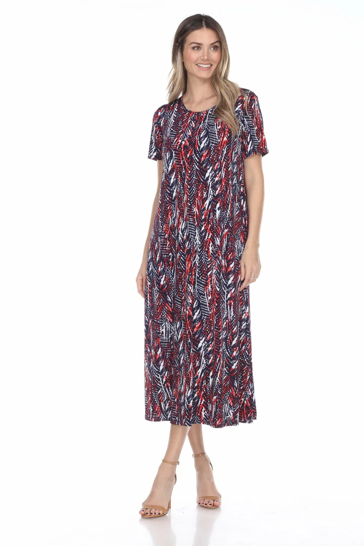 Jostar Women's Stretchy Long Dress Short Sleeve Print-702BN-SRP1-W247 Long Length