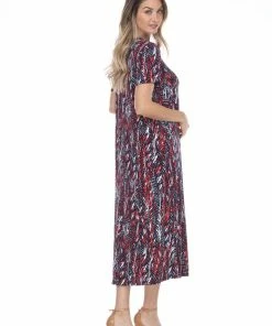 Jostar Women's Stretchy Long Dress Short Sleeve Print-702BN-SRP1-W247 Long Length