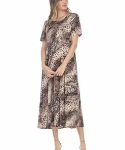 Jostar Women's Stretchy Long Dress Short Sleeve Print-702BN-SRP1-W248
