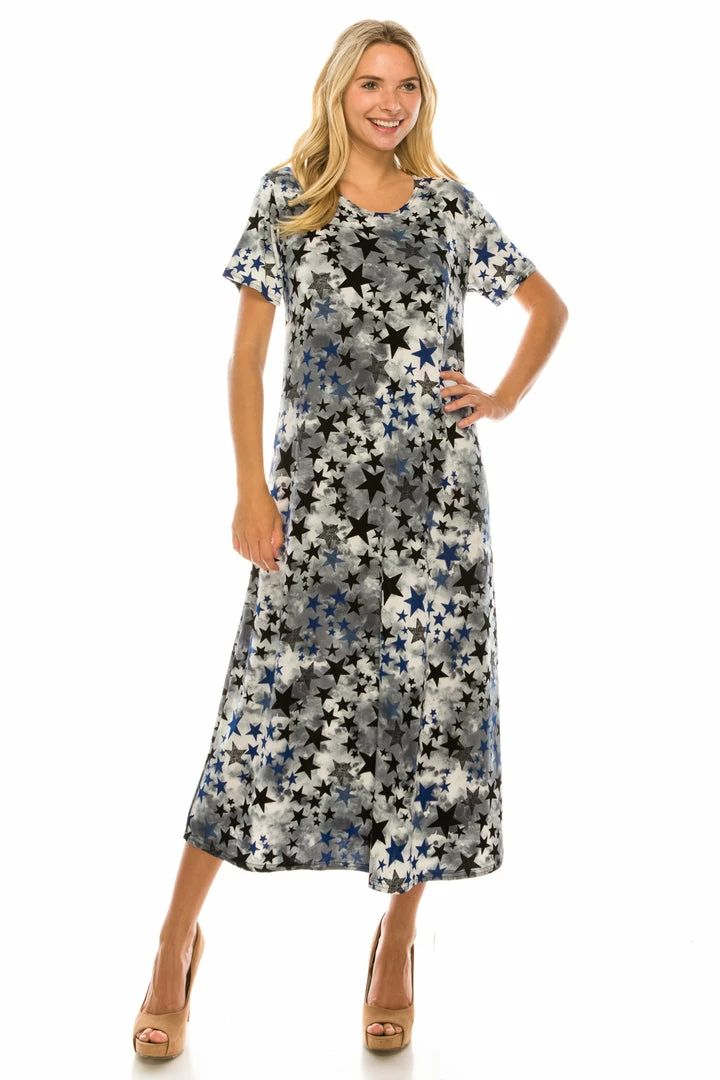 Plus Size Jostar Women's Stretchy Long Dress Short Sleeve Plus Plus-702BN-SXP1-W274