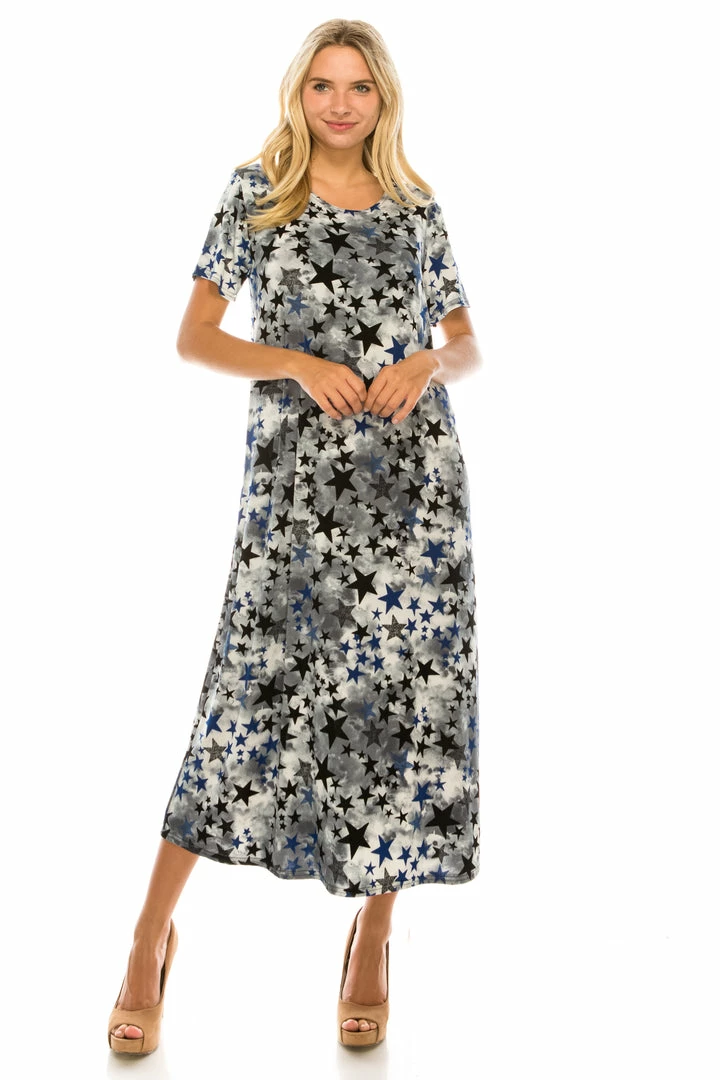 Plus Size Jostar Women's Stretchy Long Dress Short Sleeve Plus Plus-702BN-SXP1-W274