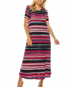 Jostar Women's Stretchy Long Dress Short Sleeve Plus Plus-702BN-SXP-W275 Plus Size