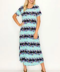 Long Length Jostar Women's Stretchy Long Dress Short Sleeve Print-702BN-SRP1-W276