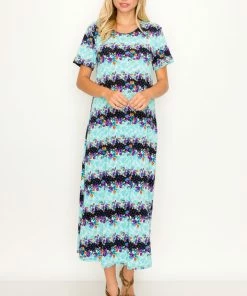 Long Length Jostar Women's Stretchy Long Dress Short Sleeve Print-702BN-SRP1-W276
