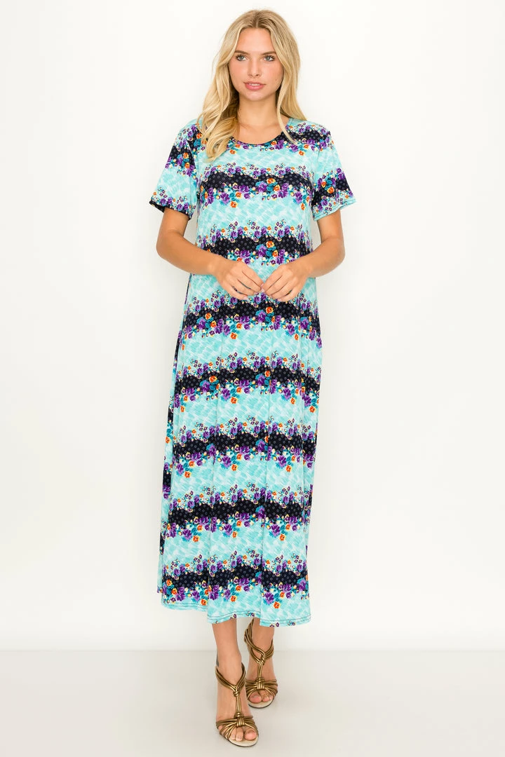 Long Length Jostar Women's Stretchy Long Dress Short Sleeve Print-702BN-SRP1-W276
