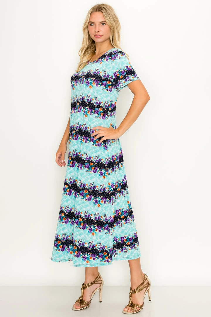 Long Length Jostar Women's Stretchy Long Dress Short Sleeve Print-702BN-SRP1-W276