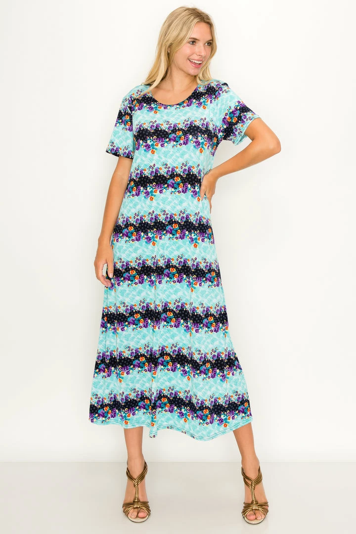 Long Length Jostar Women's Stretchy Long Dress Short Sleeve Print-702BN-SRP1-W276