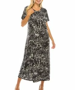 Dresses Jostar Women's Stretchy Long Dress Short Sleeve Print-702BN-SRP1-W277