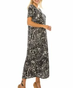 Dresses Jostar Women's Stretchy Long Dress Short Sleeve Print-702BN-SRP1-W277