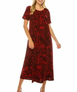 Dresses Jostar Women's Stretchy Long Dress Short Sleeve Print-702BN-SRP1-W277