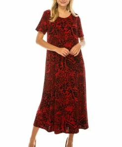 Dresses Jostar Women's Stretchy Long Dress Short Sleeve Print-702BN-SRP1-W277