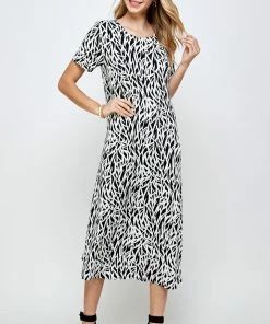 Jostar Women's Stretchy Long Dress Short Sleeve Print-702BN-SRP1-W289 Dresses