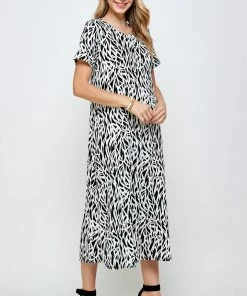 Jostar Women's Stretchy Long Dress Short Sleeve Print-702BN-SRP1-W289 Dresses