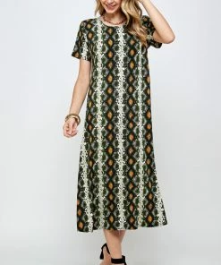 Long Length Jostar Women's Stretchy Long Dress Short Sleeve Print-702BN-SRP1-W290