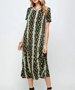 Long Length Jostar Women's Stretchy Long Dress Short Sleeve Print-702BN-SRP1-W290