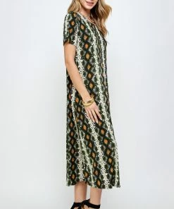 Long Length Jostar Women's Stretchy Long Dress Short Sleeve Print-702BN-SRP1-W290