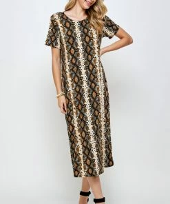 Long Length Jostar Women's Stretchy Long Dress Short Sleeve Print-702BN-SRP1-W290