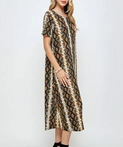 Long Length Jostar Women's Stretchy Long Dress Short Sleeve Print-702BN-SRP1-W290