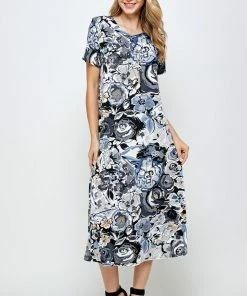 Jostar Online Plus Size Jostar Women's Stretchy Long Dress Short Sleeve Plus Plus-702BN-SXP-W293