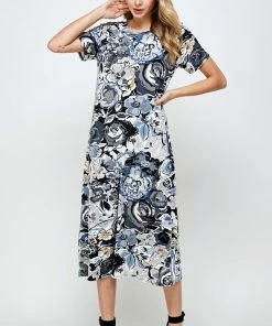 Jostar Women's Stretchy Long Dress Short Sleeve Print-702BN-SRP1-W293 Long Length