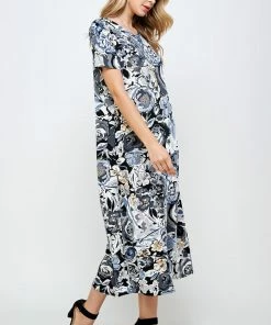 Jostar Women's Stretchy Long Dress Short Sleeve Print-702BN-SRP1-W293 Long Length