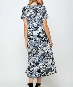 Jostar Women's Stretchy Long Dress Short Sleeve Print-702BN-SRP1-W293 Long Length