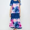 Long Length Jostar Women's Stretchy Long Dress Short Sleeve Print-702BN-SRP1-W294