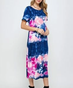 Long Length Jostar Women's Stretchy Long Dress Short Sleeve Print-702BN-SRP1-W294