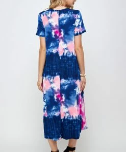 Long Length Jostar Women's Stretchy Long Dress Short Sleeve Print-702BN-SRP1-W294