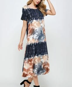 Long Length Jostar Women's Stretchy Long Dress Short Sleeve Print-702BN-SRP1-W294