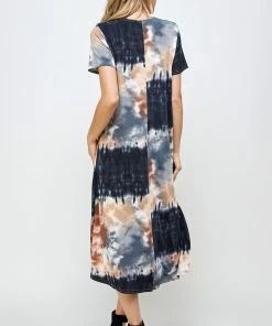 Long Length Jostar Women's Stretchy Long Dress Short Sleeve Print-702BN-SRP1-W294