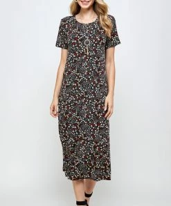 Long Length Jostar Women's Stretchy Long Dress Short Sleeve Print-702BN-SRP1-W295