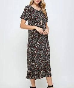 Long Length Jostar Women's Stretchy Long Dress Short Sleeve Print-702BN-SRP1-W295