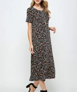 Long Length Jostar Women's Stretchy Long Dress Short Sleeve Print-702BN-SRP1-W295