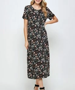 Long Length Jostar Women's Stretchy Long Dress Short Sleeve Print-702BN-SRP1-W296
