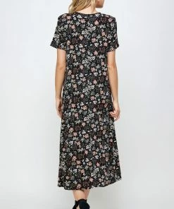 Long Length Jostar Women's Stretchy Long Dress Short Sleeve Print-702BN-SRP1-W296