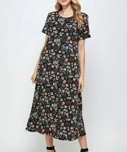Long Length Jostar Women's Stretchy Long Dress Short Sleeve Print-702BN-SRP1-W296