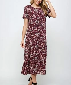 Long Length Jostar Women's Stretchy Long Dress Short Sleeve Print-702BN-SRP1-W296