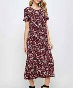 Long Length Jostar Women's Stretchy Long Dress Short Sleeve Print-702BN-SRP1-W296