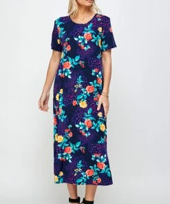 Jostar Women's Stretchy Long Dress Short Sleeve Print-702BN-SRP1-W301 Dresses